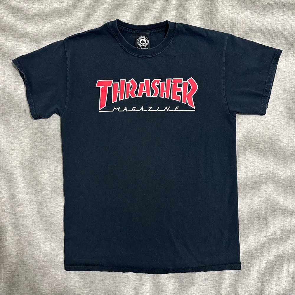 Thrasher Magazine Logo Graphic T-Shirt Short Sleeve Skate Tee Black Mens Medium
